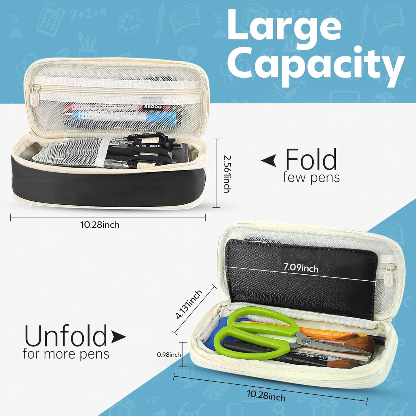 Pencil Case, Large Capacity Aesthetic Pen Cases with Durable Zipper, Big Stationery Pencil Pouch for Women & Men