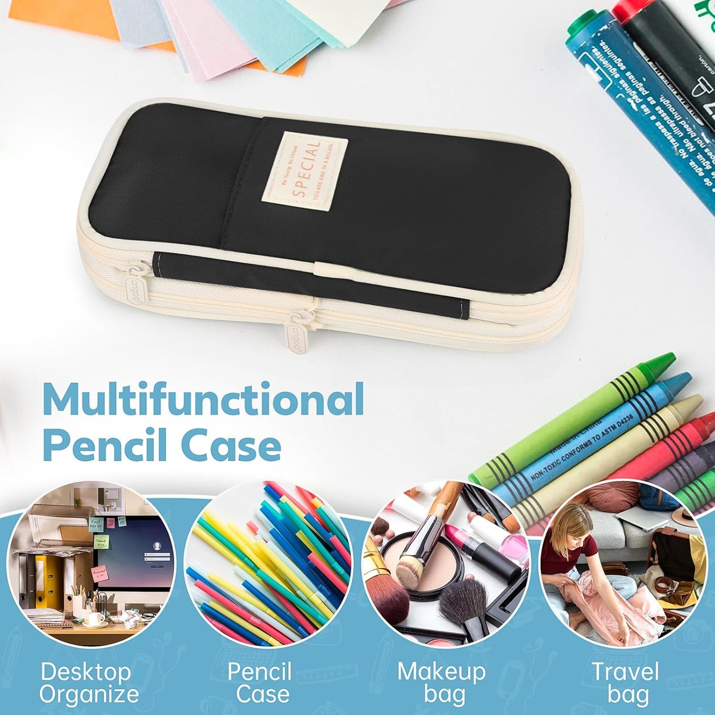 Pencil Case, Large Capacity Aesthetic Pen Cases with Durable Zipper, Big Stationery Pencil Pouch for Women & Men