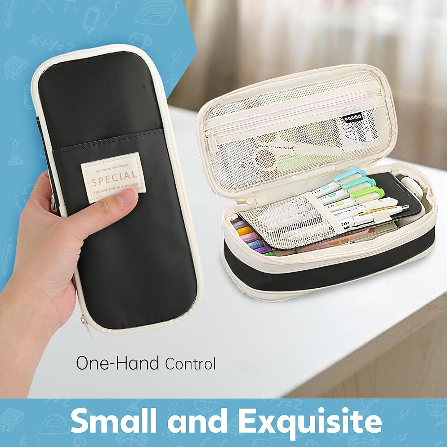 Pencil Case, Large Capacity Aesthetic Pen Cases with Durable Zipper, Big Stationery Pencil Pouch for Women & Men