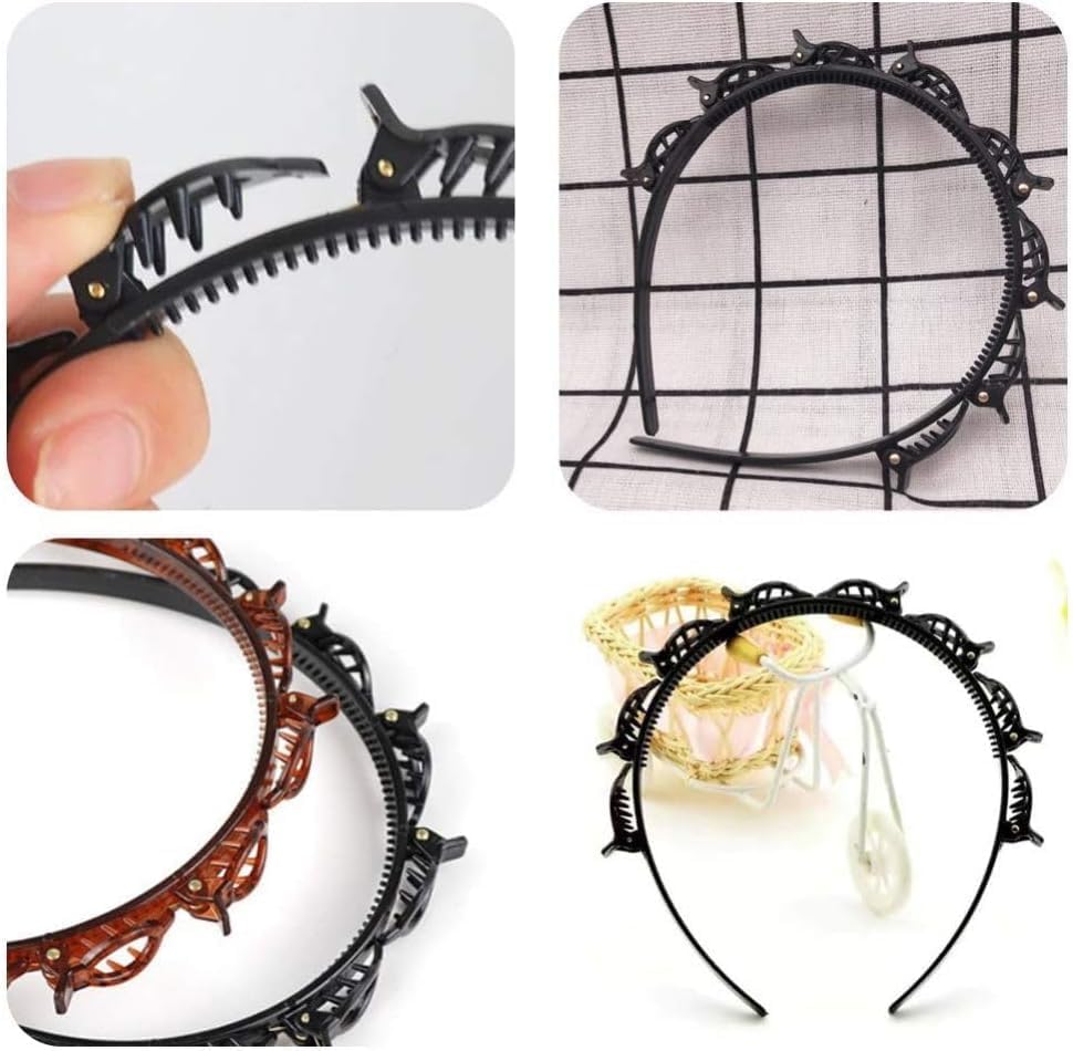 Braided Headbands Double Layer Twist Plait Hairband, 2Pcs Bangs Hairstyle Twist Hairpin Headbands,Double Bangs Hairstyle Hairpin Headband Korean Braided Headbands,Double Layer Twist Plait Headband