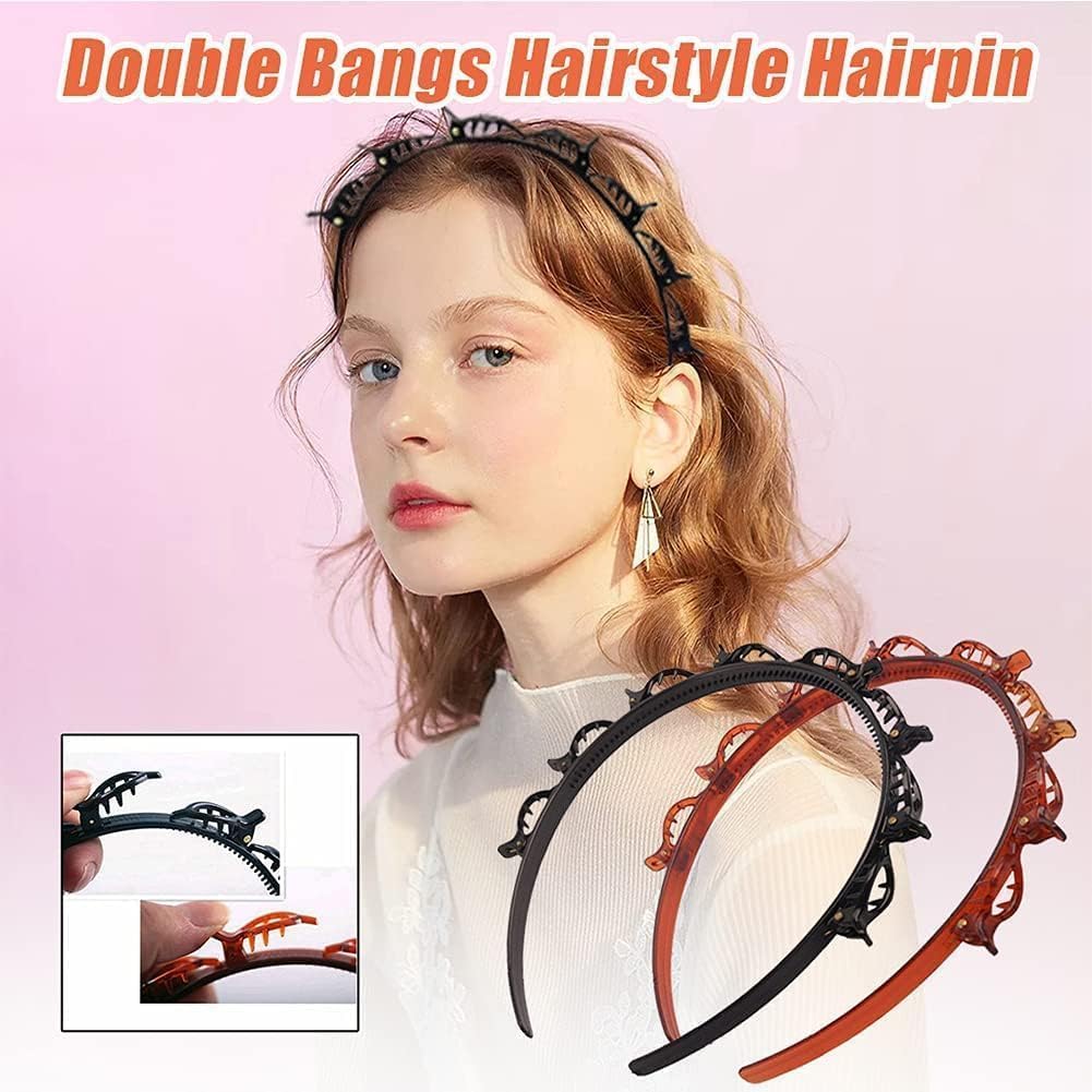 Braided Headbands Double Layer Twist Plait Hairband, 2Pcs Bangs Hairstyle Twist Hairpin Headbands,Double Bangs Hairstyle Hairpin Headband Korean Braided Headbands,Double Layer Twist Plait Headband