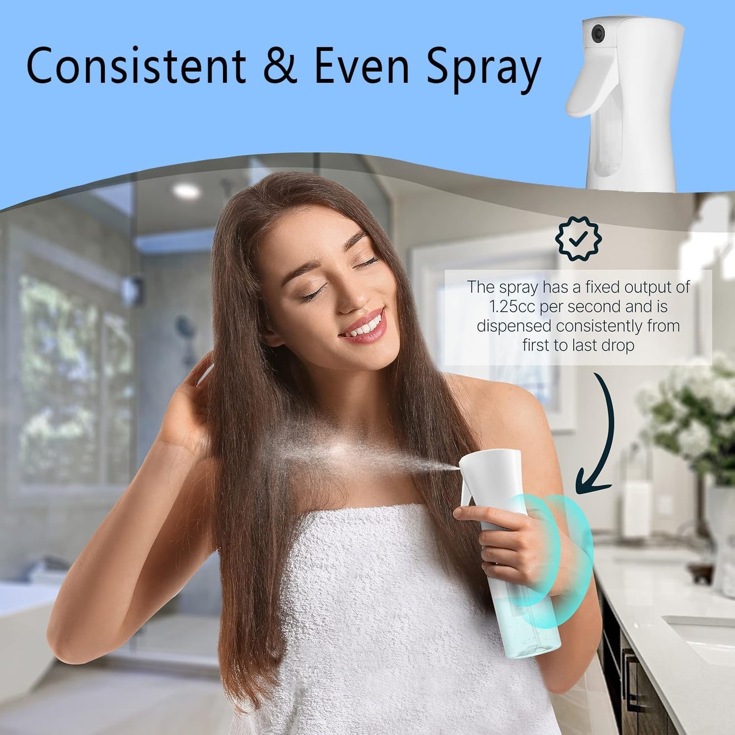 Continuous Spray Bottle for Hair (10.1oz/300ml) Home Essentials Spray Bottles For Cleaning Empty Ultra Fine Water Mister Sprayer For Hairstyling Garden Plants Curly Hair Perfume Pets, Barbers, Salons