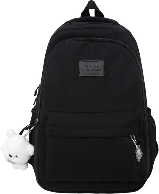 Female Lady High Capacity College Backpack Women Laptop School Bags Cute Girl Travel Book Bag Cool,Black,with Bear Doll