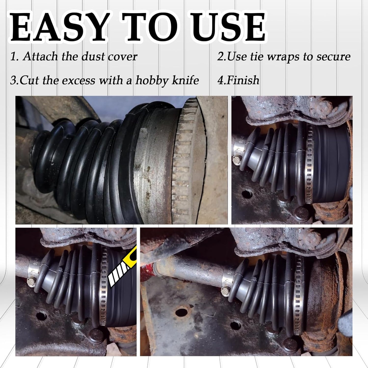 2PCS CV Boot with 4 Stainless Steel Clamps & 6 Cable Ties,Waterproof & Dustproof CV Axle Boot Repair Kit for Protect Axle,Universal CV Joint Boot Fits for Most Cars (2PCS)