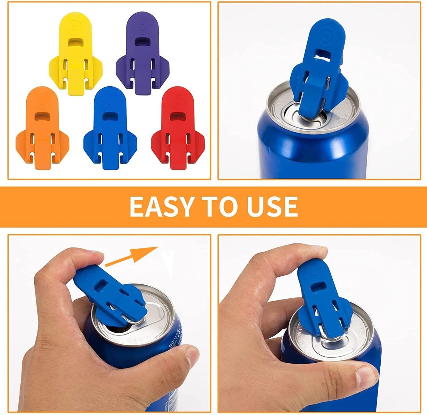 Simple can Opener, Easy Can Opener Soda Beer Can Opener, Manual Easy Can Opener Colorful Drink Can Protector Cap for Pop, Coke, Beer, Soda Aluminum Beverage (6pcs)