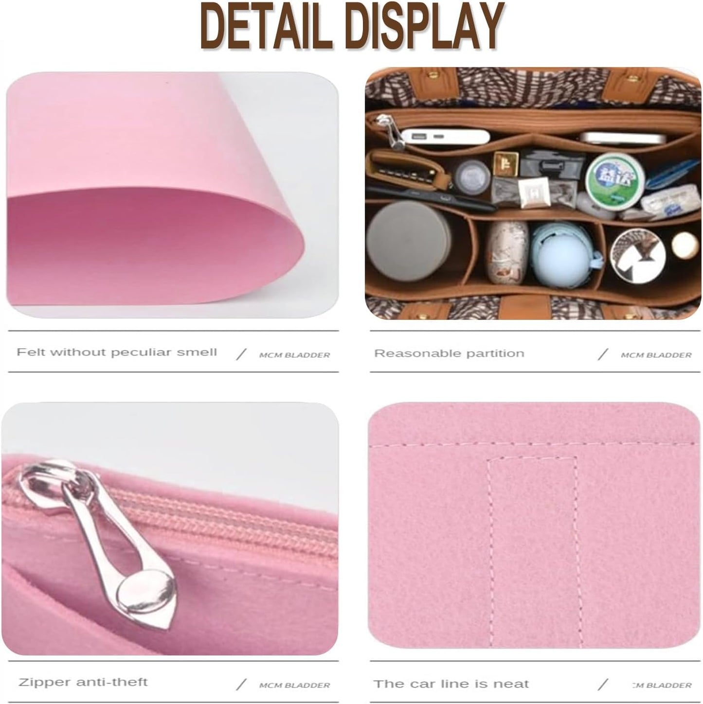Organizer Insert for Tote Bag - Softened Felt Purse Insert With Storage Container, Makeup Organizer, Inner Rubber Liner for Speedy, Handbag, Beach Bag