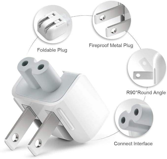 2Pcs Mac AC Wall Adapter Plug Duckhead – US Standard Wall Charger with Power Cord for MacBook, iBook, iPhone & iPod,Replacement AC Power Adapter Brick