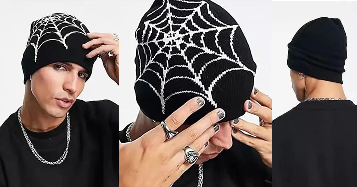 Y2K Gothic Spider Pattern Wool Acrylic Knitted Hat Women Beanie Winter Warm Beanies Men Casual Skullies Outdoor