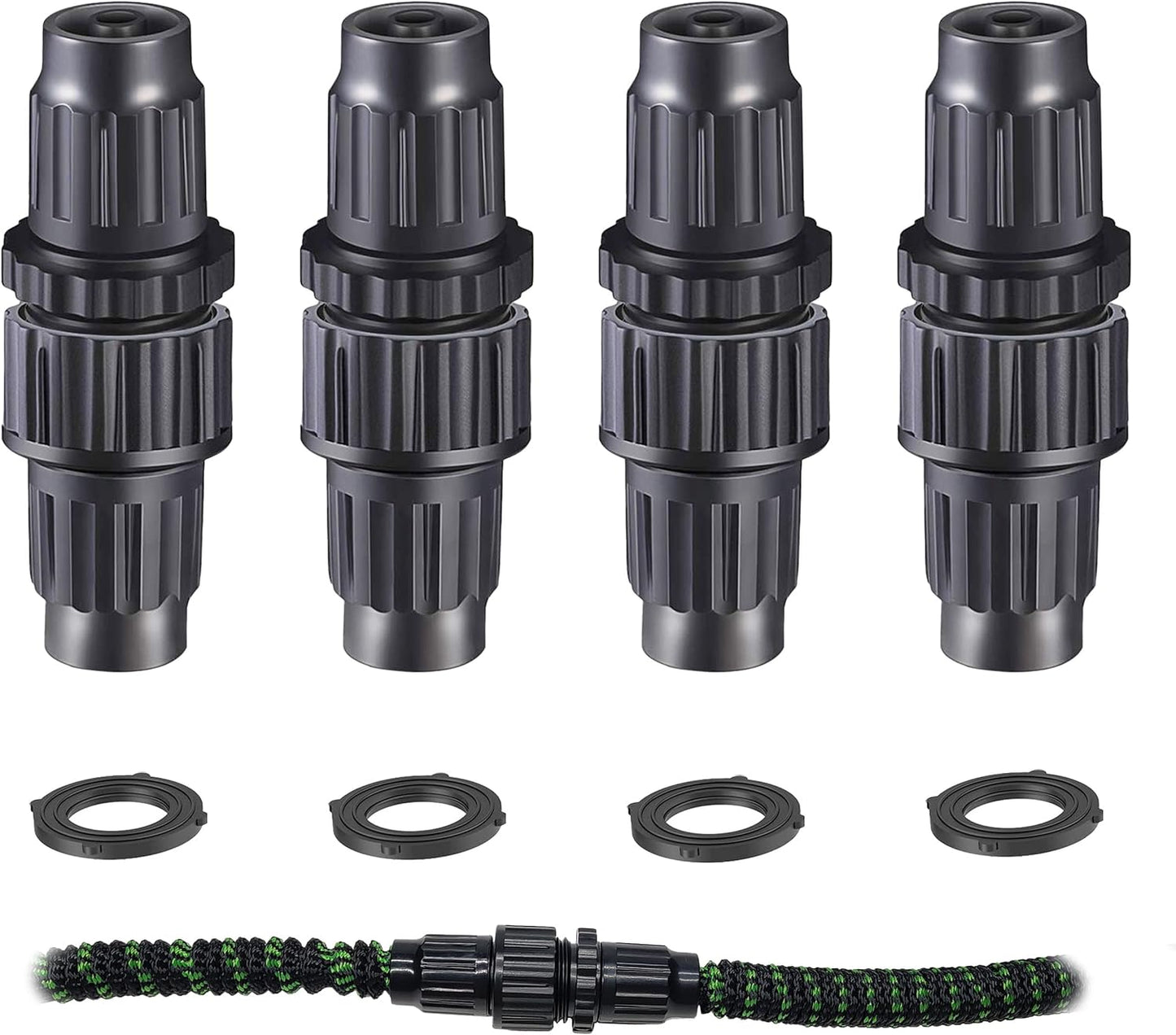 Expandable Garden Hose Repair Kit, Male and Female Hose End Repair Connector/Fittings, Plastic Flex Hose Repair Kit, 4 Pack