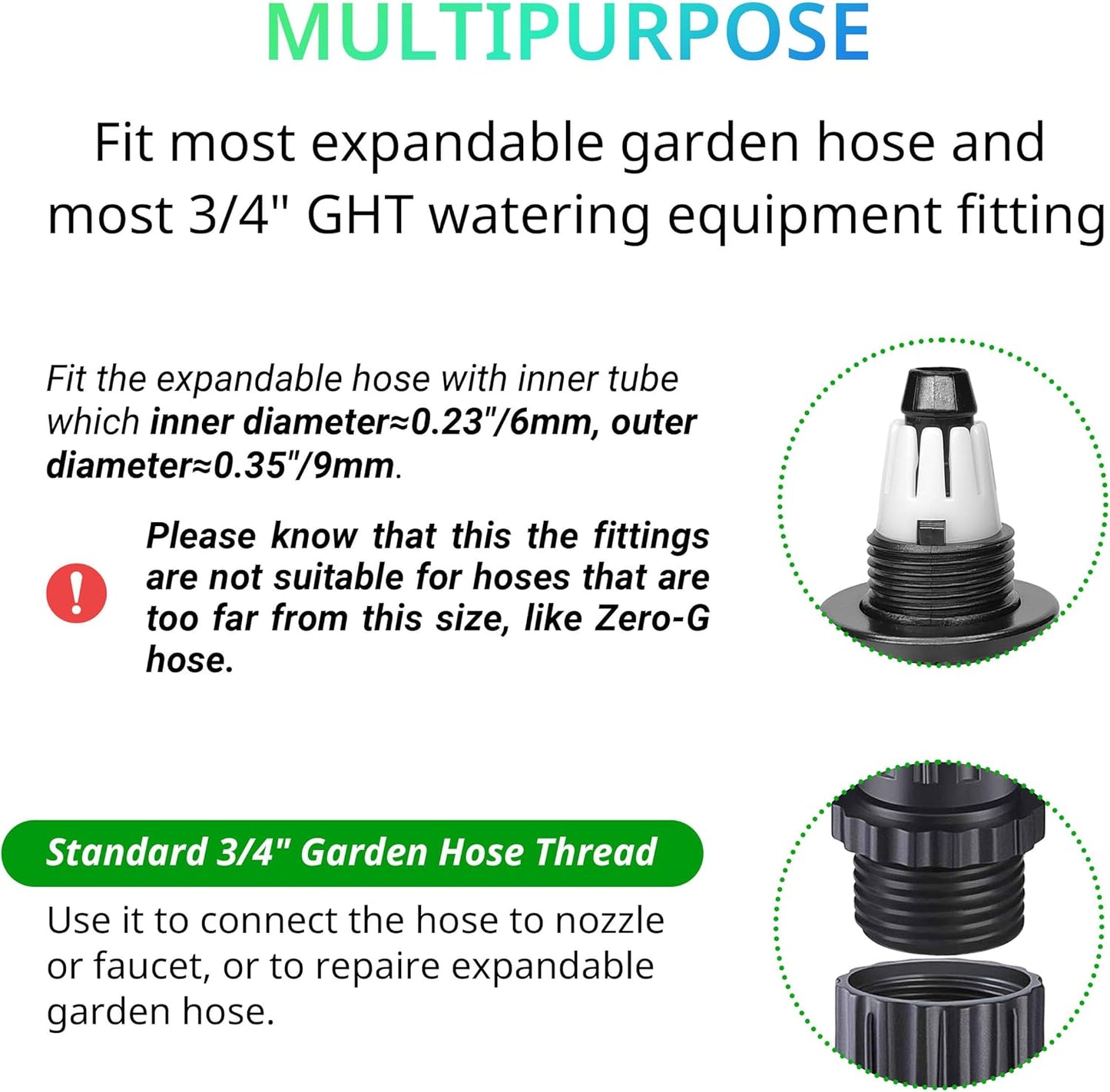 Expandable Garden Hose Repair Kit, Male and Female Hose End Repair Connector/Fittings, Plastic Flex Hose Repair Kit, 4 Pack