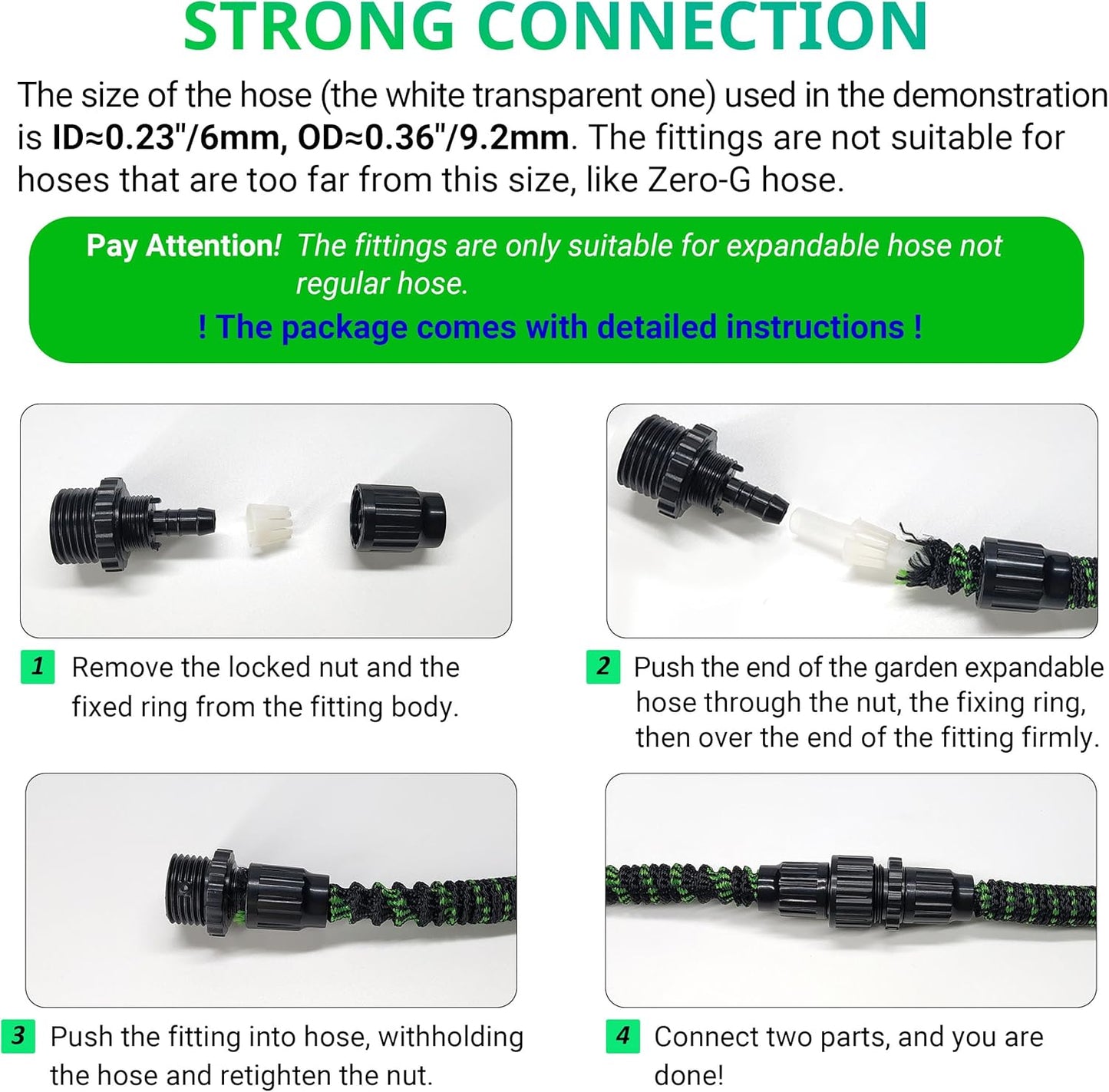 Expandable Garden Hose Repair Kit, Male and Female Hose End Repair Connector/Fittings, Plastic Flex Hose Repair Kit, 4 Pack