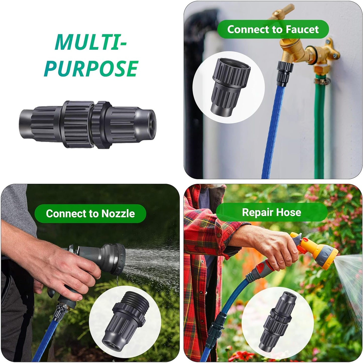 Expandable Garden Hose Repair Kit, Male and Female Hose End Repair Connector/Fittings, Plastic Flex Hose Repair Kit, 4 Pack