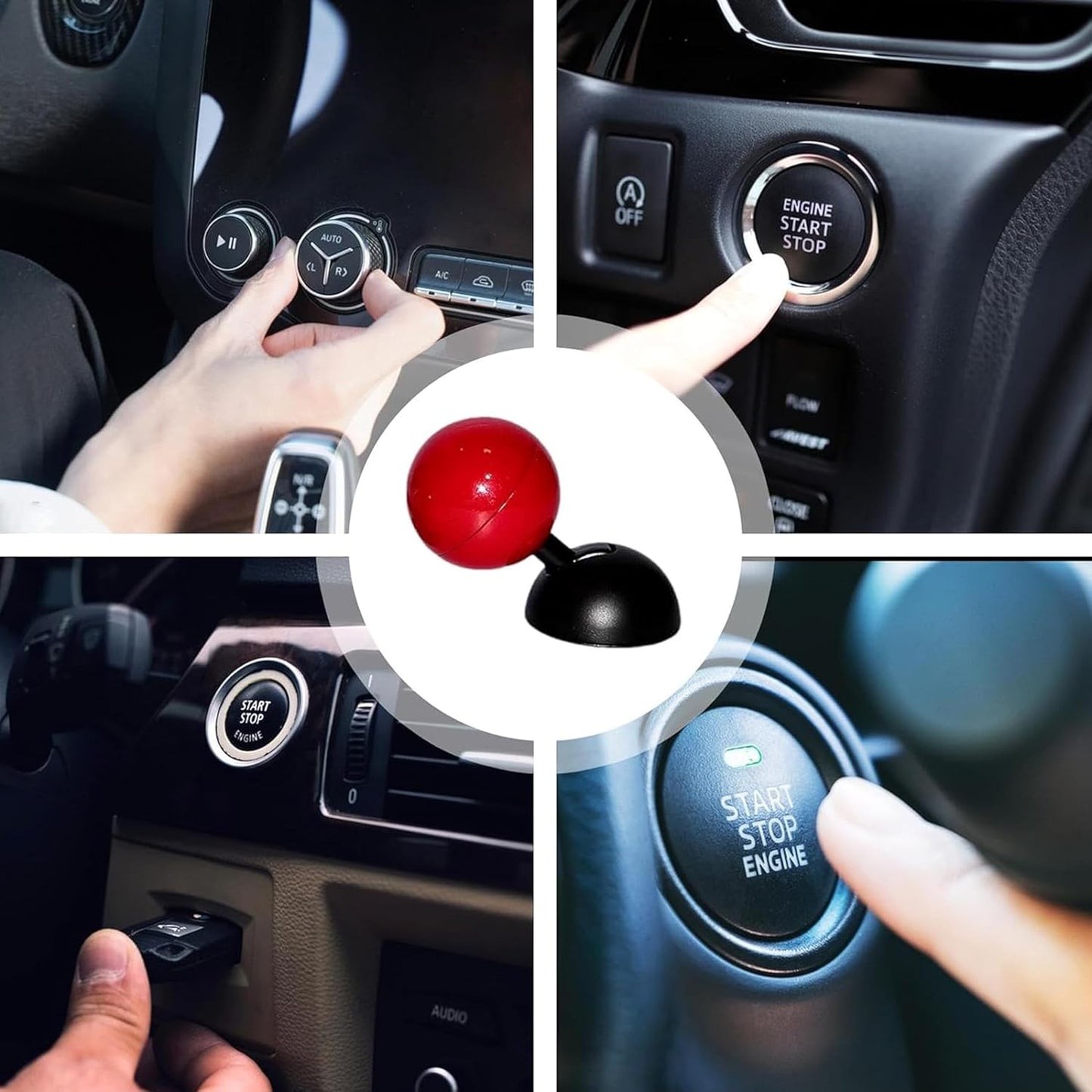 Car Push Start Button Cover, Engine Start/Stop Joystick Ball, Universal Starter Decorative Accessories (Red)