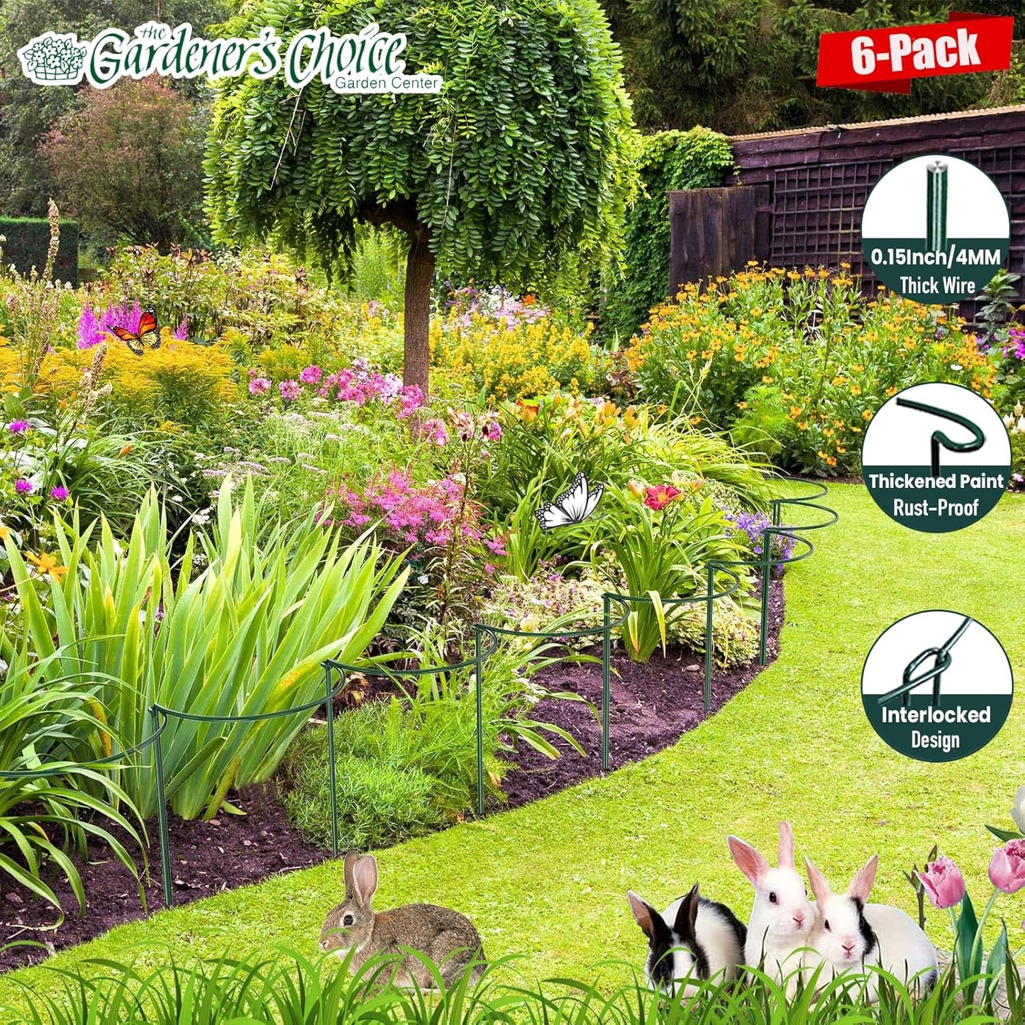 6 Pack Plant Support Stakes, Half-Round Plant Support, Green Plant Support Ring, Rust-Proof, Durable for Indoor and Outdoor Plants, Such as Peonies, and Hydrangeas
