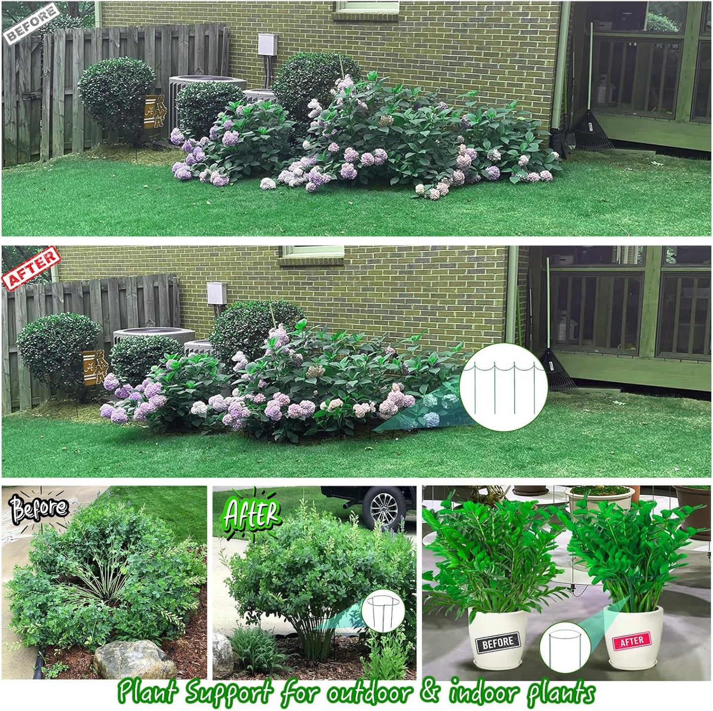 6 Pack Plant Support Stakes, Half-Round Plant Support, Green Plant Support Ring, Rust-Proof, Durable for Indoor and Outdoor Plants, Such as Peonies, and Hydrangeas