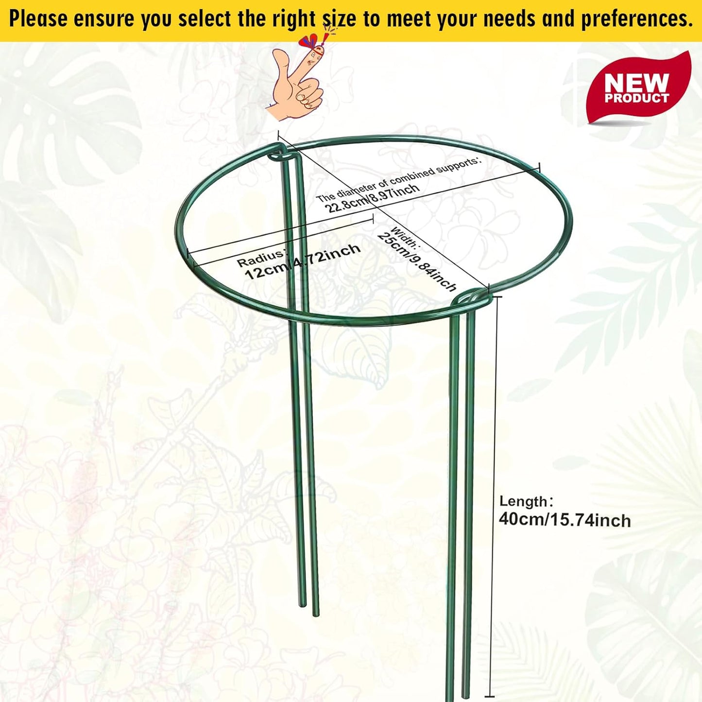 6 Pack Plant Support Stakes, Half-Round Plant Support, Green Plant Support Ring, Rust-Proof, Durable for Indoor and Outdoor Plants, Such as Peonies, and Hydrangeas