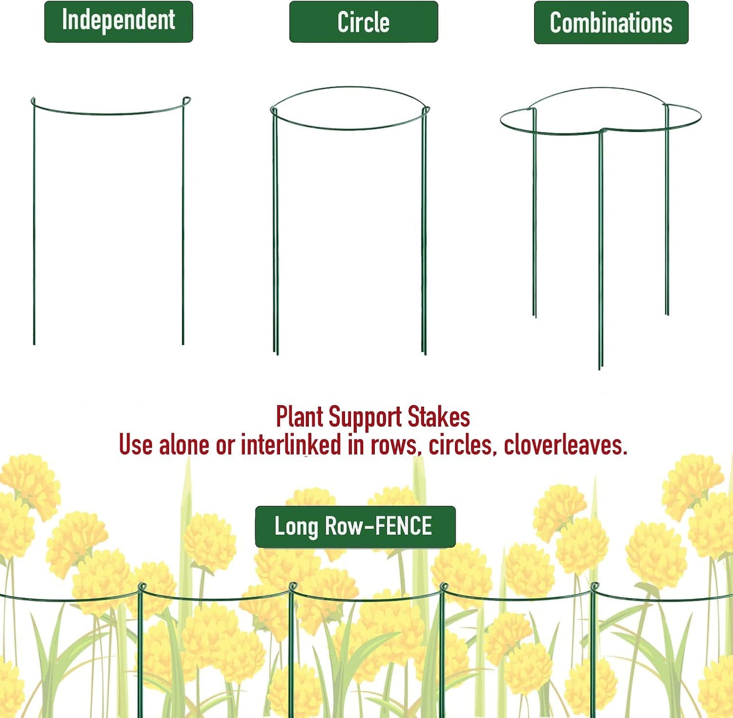 6 Pack Plant Support Stakes, Half-Round Plant Support, Green Plant Support Ring, Rust-Proof, Durable for Indoor and Outdoor Plants, Such as Peonies, and Hydrangeas