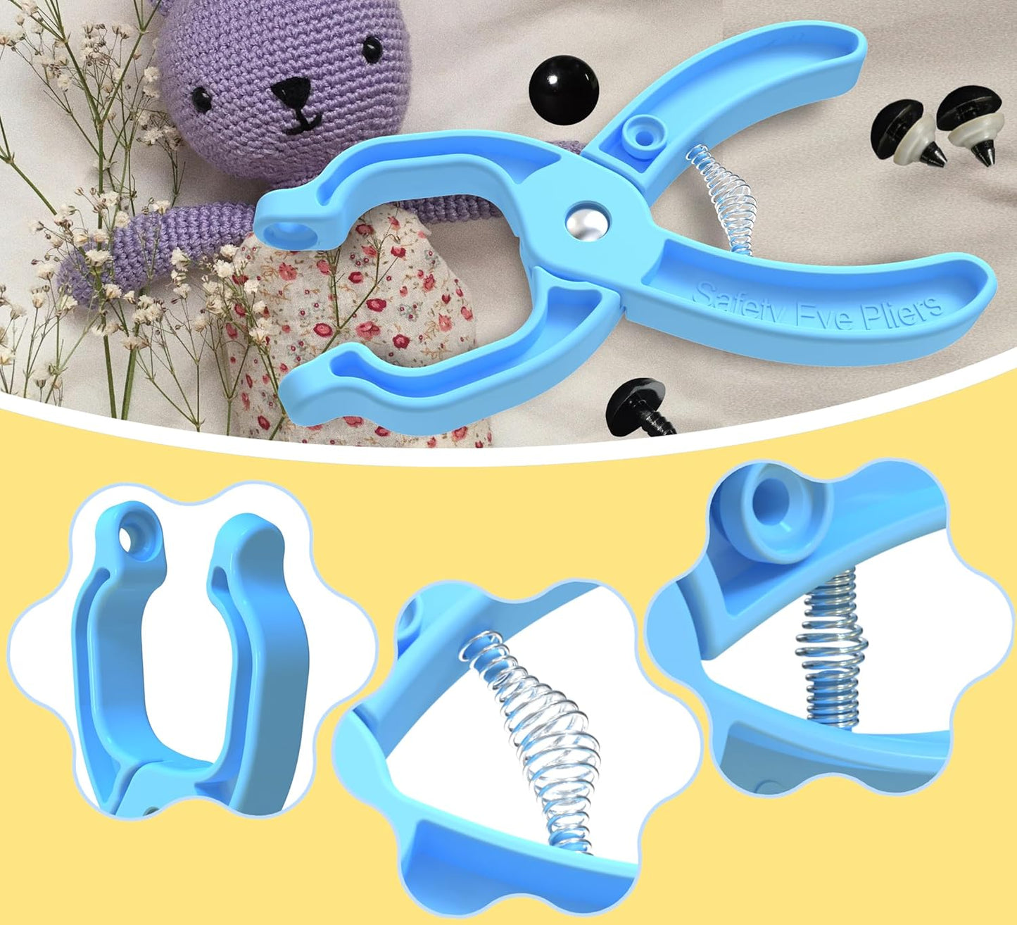 Safety Eye Tool Auxiliary Tool for Attaching Safety Eyes for Crocheting Safety Eyes Crochet Tools for Amigurumi Crochet & Stuffed 5-30mm Animal Eyes Making Supplies Tool（Blue 1pcs）