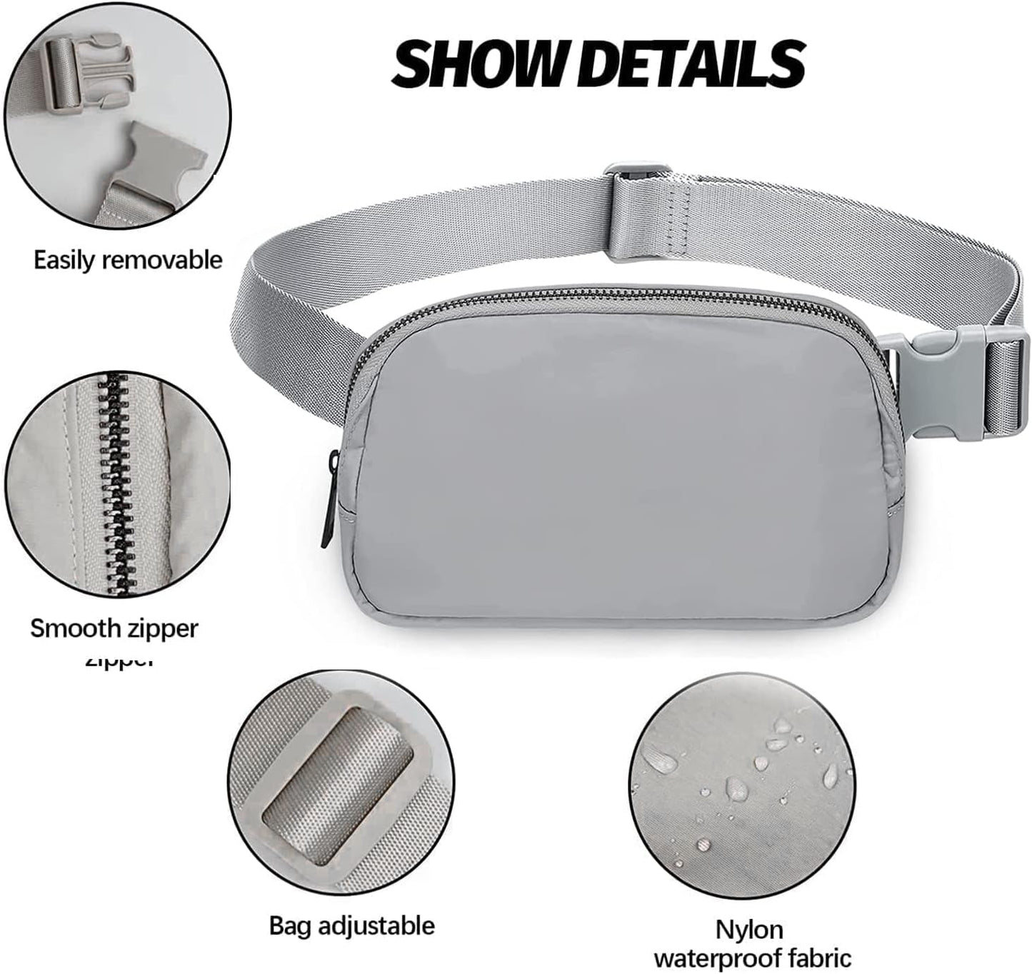 Belt Bag for Women Fanny Pack Dupes, Fashion Crossbody Waist Pack Bag with Adjustable Strap, Everywhere Belt Bag for Travel Outdoors Running Hiking（Grey）