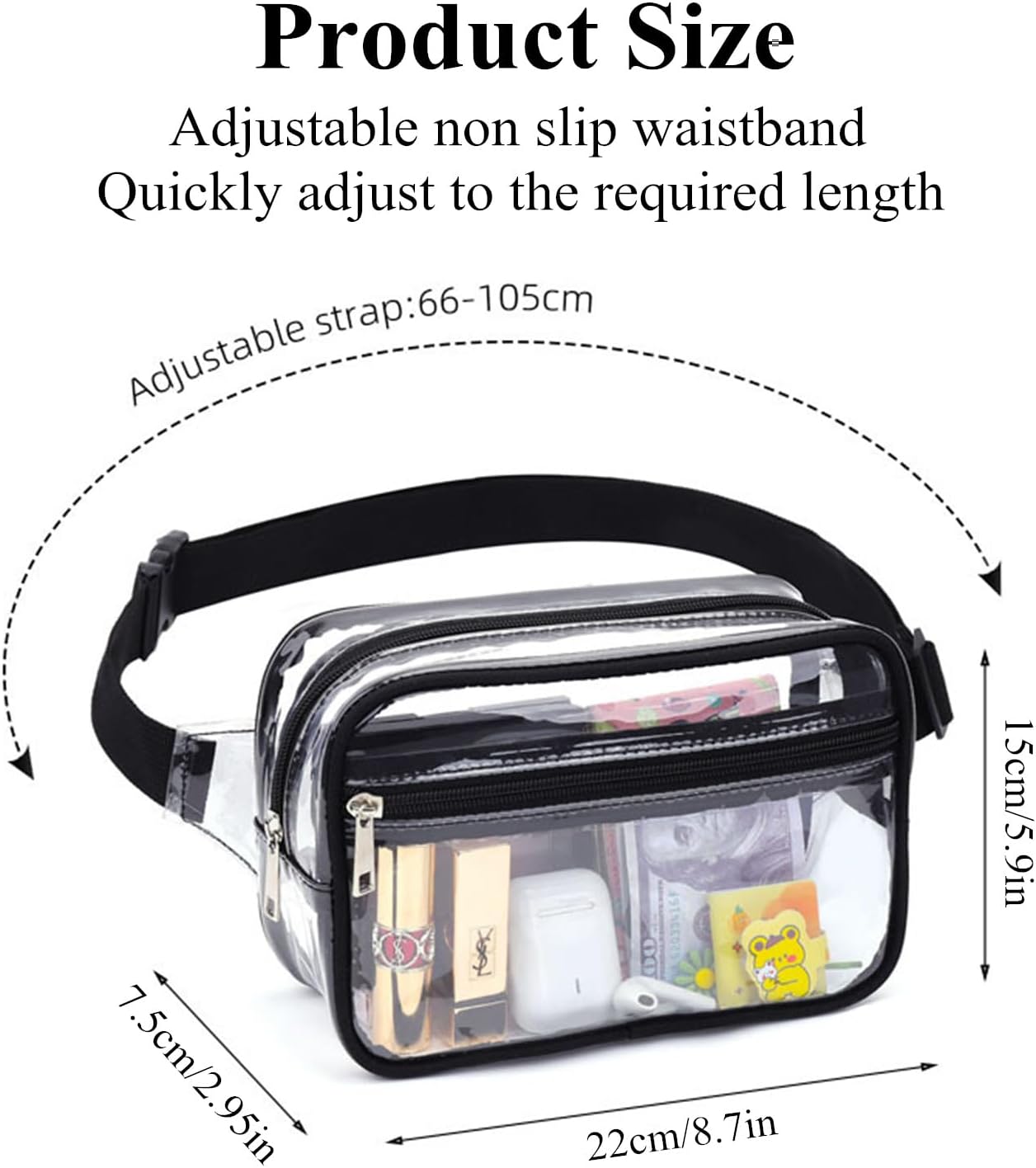 Clear Fanny Pack, PVC Transparent Stadium Bag, Waterproof Adjustable Strap Fanny Pack Crossbody