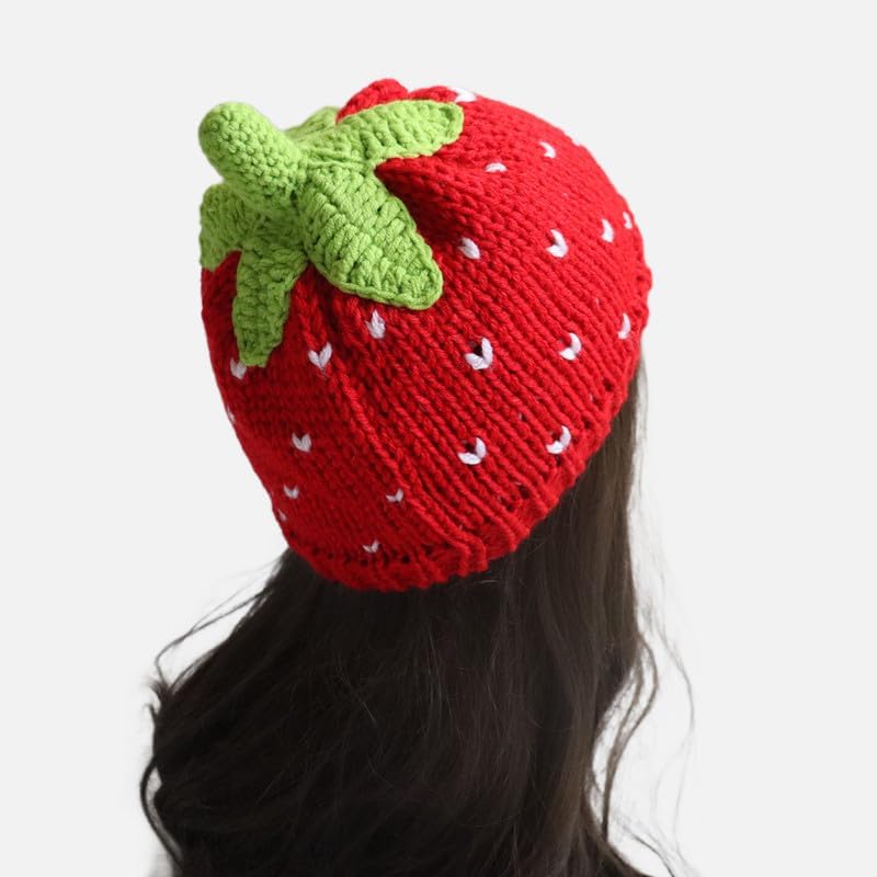 Y2k Beanie for Women Strawberry Crochet Hats Demon Beanies Cute Hat Grunge Emo Slouchy Warm Knitted Hats