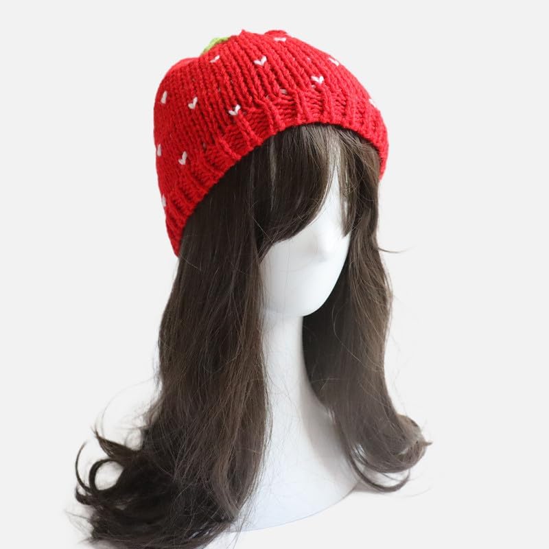 Y2k Beanie for Women Strawberry Crochet Hats Demon Beanies Cute Hat Grunge Emo Slouchy Warm Knitted Hats