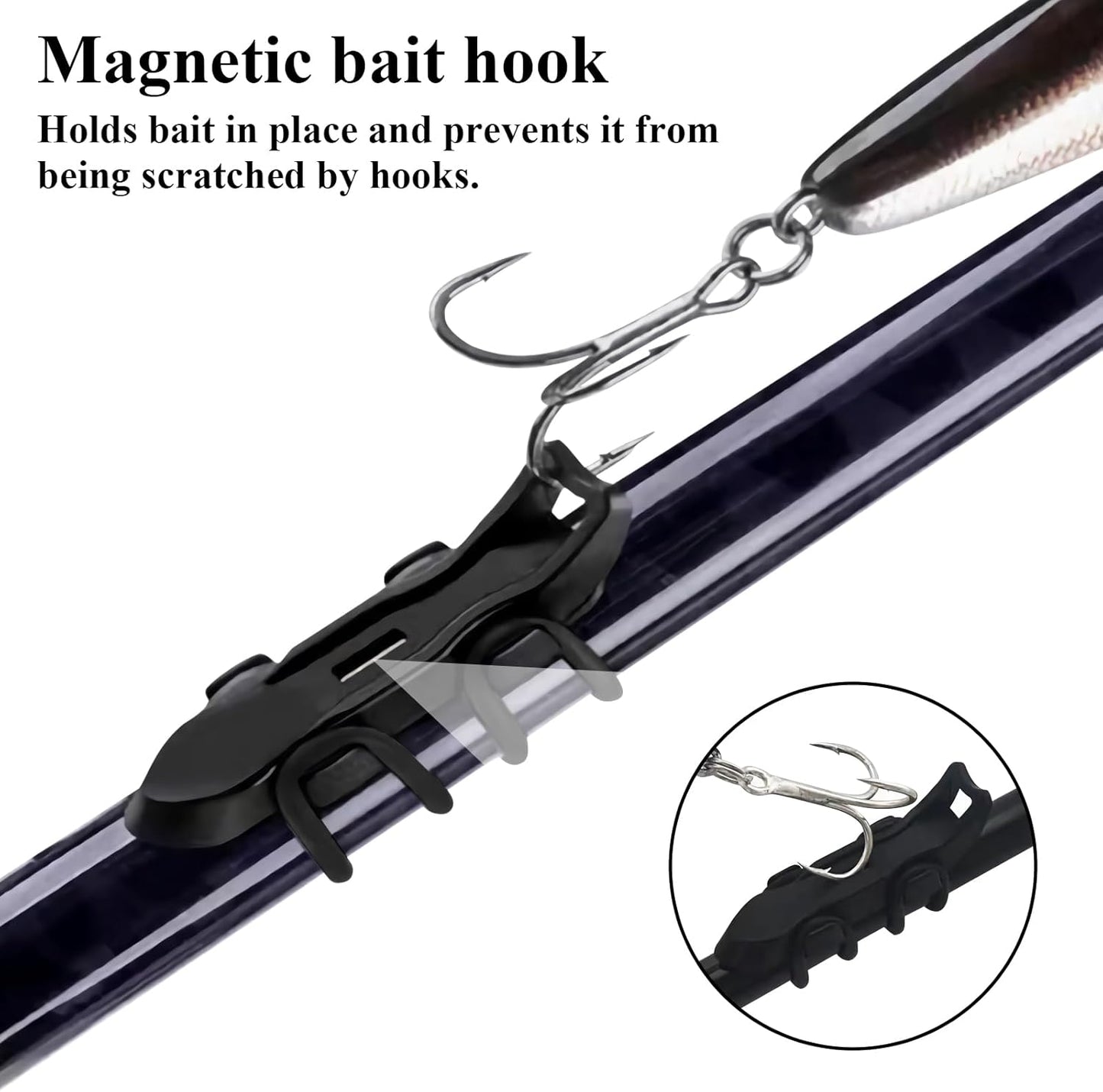 10PCS Lure Magnetic Hooker, Automatic Hook Keeper for Fishing Rod, Hook Holder with 2 Sizes Rubber Rings
