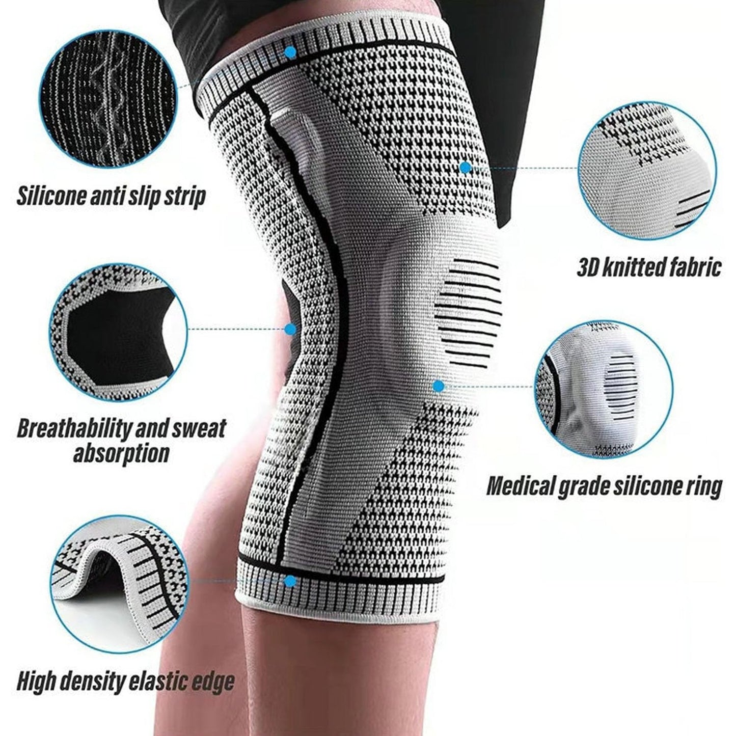 Flexa Knee Sleeve Elite - For Knee Pain | Compression Sleeve With Side Stabilizers, Arthritis & Injury Relief | Men & Women’S Knee Brace For Sports, Running & Meniscus Tears (2, Grey Medium)