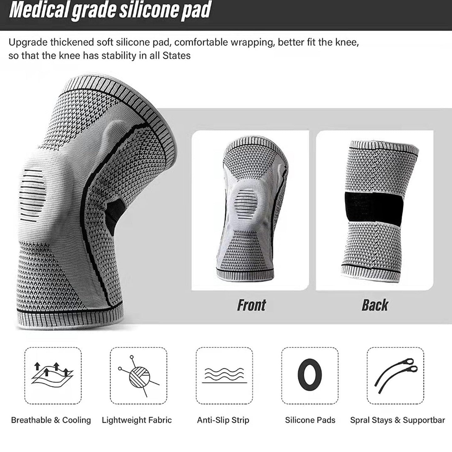 Flexa Knee Sleeve Elite - For Knee Pain | Compression Sleeve With Side Stabilizers, Arthritis & Injury Relief | Men & Women’S Knee Brace For Sports, Running & Meniscus Tears (2, Grey Medium)