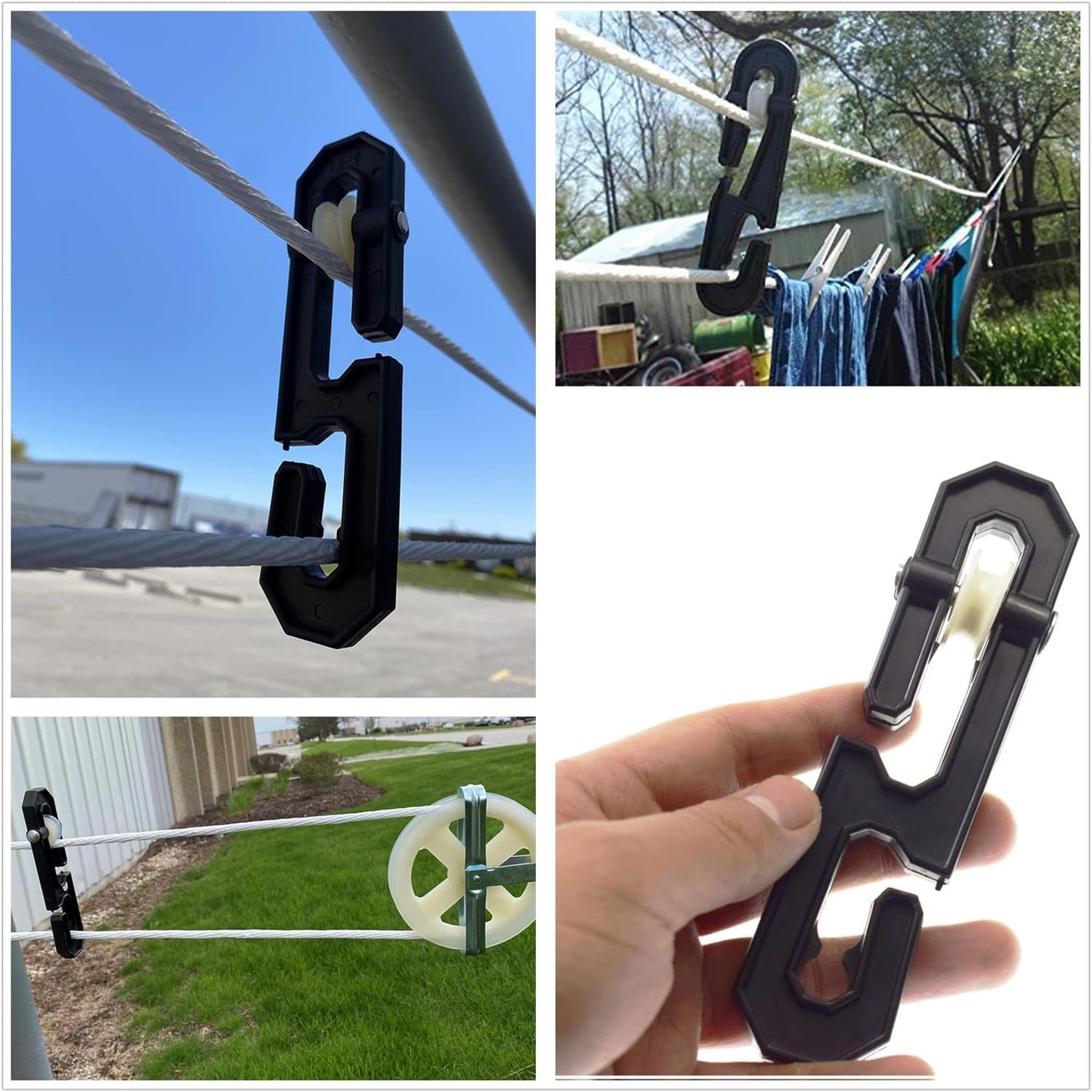 2Pcs Clothesline Spreader, Aluminium Heavy Duty Outdoor Clothes Line Separator Pulley Clothesline Spreader for Long Clothesline and Heavy Loads (Black)