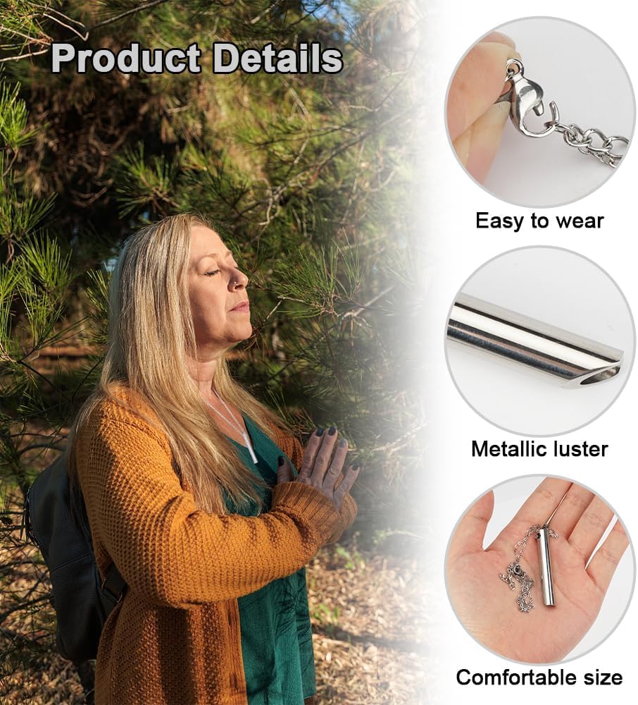Breathing Necklace, 2 Pieces Quit Smoking Necklace, Stainless Steel Anxiety Necklace, Easy Way to Quit Smoking Breathe Necklace, 50 + 5 cm Adjustable Exercises Necklace Stress Relief Pendant