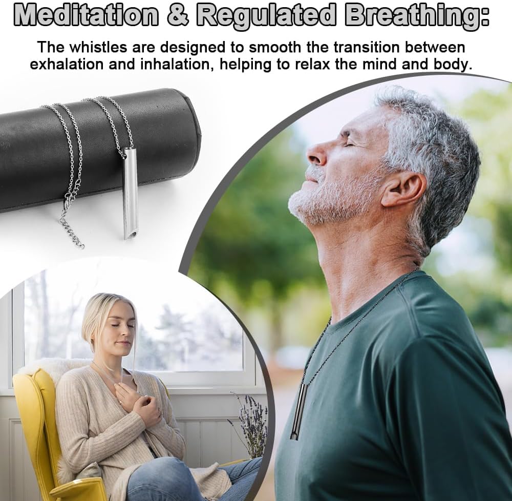 Breathing Necklace, 2 Pieces Quit Smoking Necklace, Stainless Steel Anxiety Necklace, Easy Way to Quit Smoking Breathe Necklace, 50 + 5 cm Adjustable Exercises Necklace Stress Relief Pendant