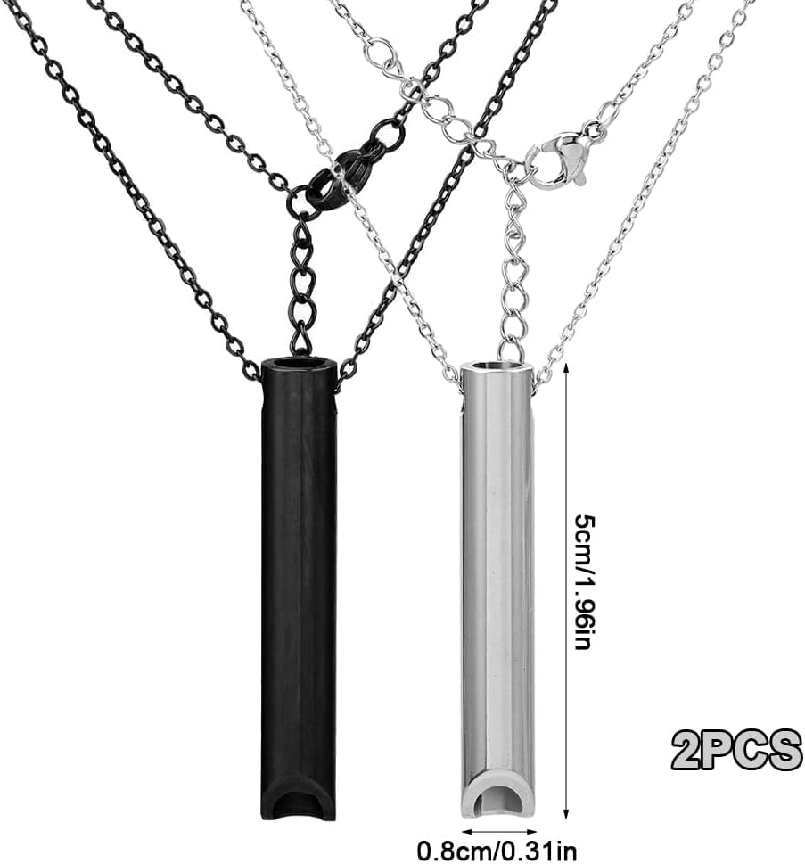 Breathing Necklace, 2 Pieces Quit Smoking Necklace, Stainless Steel Anxiety Necklace, Easy Way to Quit Smoking Breathe Necklace, 50 + 5 cm Adjustable Exercises Necklace Stress Relief Pendant