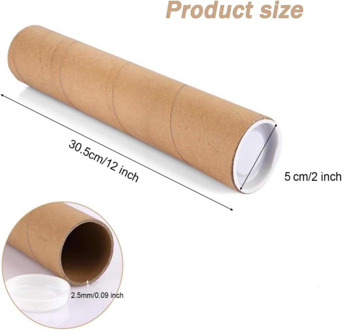 2 Pack 12Inch Mailing Tubes with Caps - Heavy-Duty Spiral Design, Crush-Proof Protection for Artwork, Posters, Documents - Ideal for Shipping, Storage & DIY Crafts，Draw pen holder
