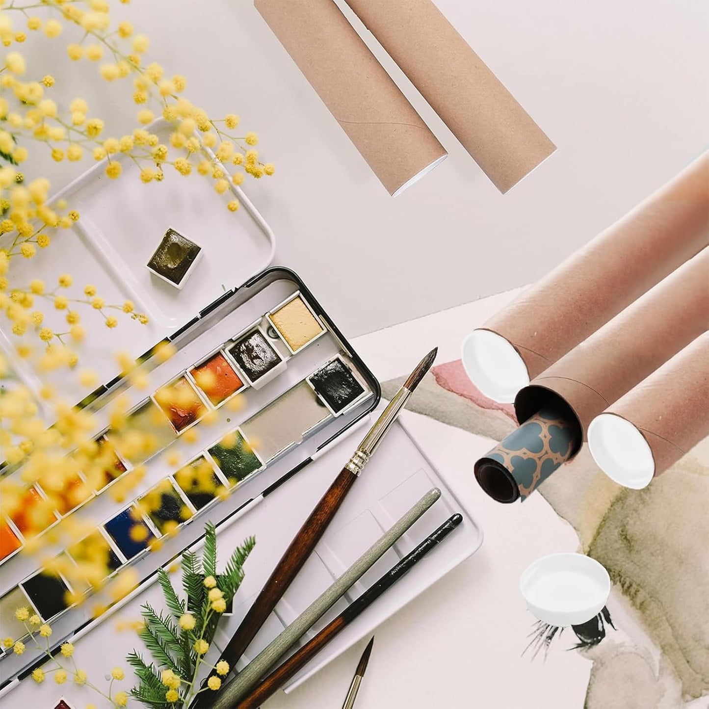 2 Pack 12Inch Mailing Tubes with Caps - Heavy-Duty Spiral Design, Crush-Proof Protection for Artwork, Posters, Documents - Ideal for Shipping, Storage & DIY Crafts，Draw pen holder