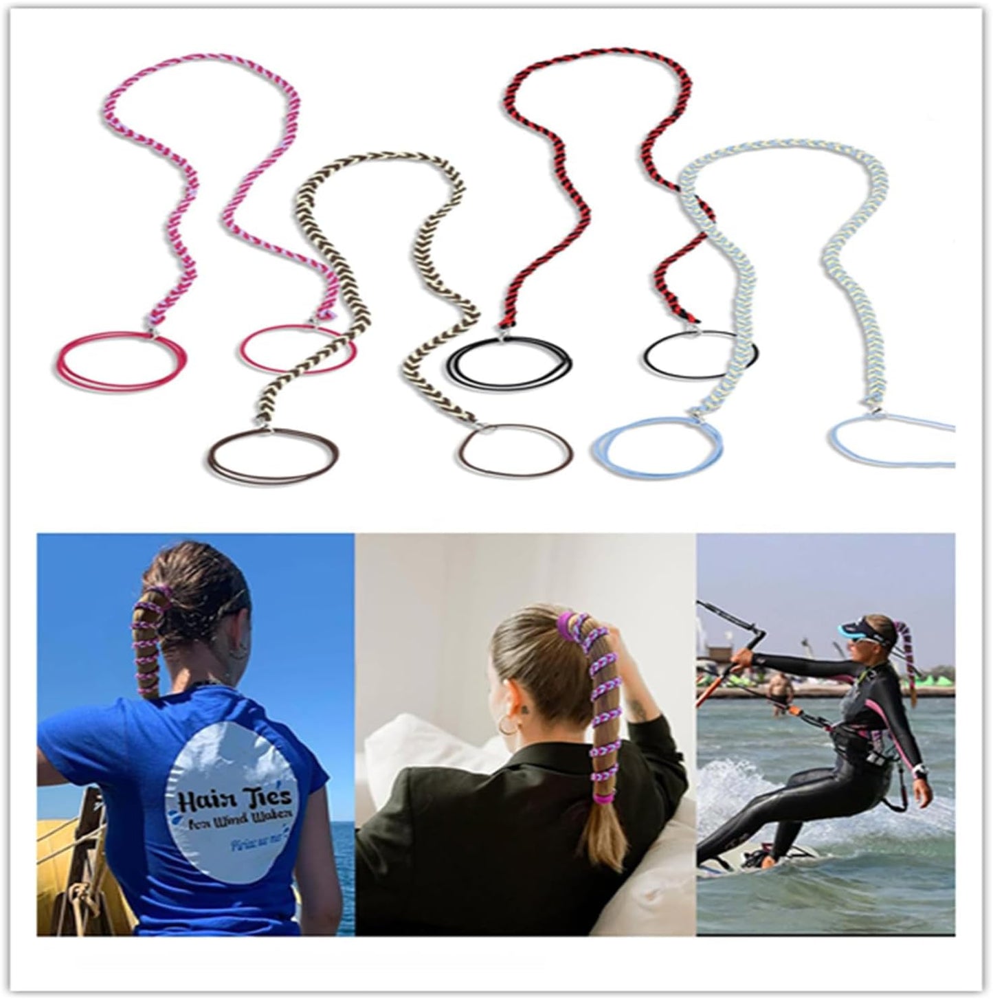 4PCS 25" Rip Tie Hair Ties for Women, No Damage Long Ponytail Holders Colorful Pony Tail Wrap Sports Hair Band Elastic Hair Ties Spiral Hair Tie for Wind Water Swimming (4PCS)