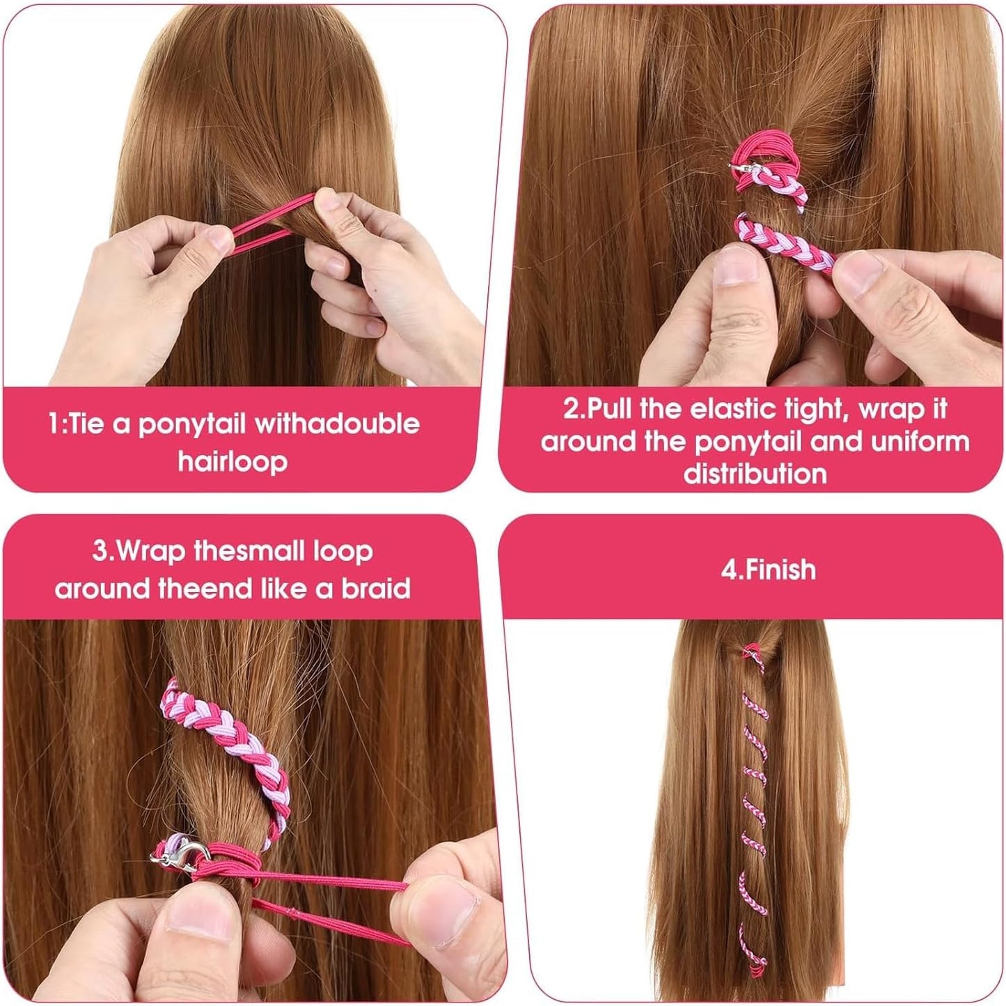 4PCS 25" Rip Tie Hair Ties for Women, No Damage Long Ponytail Holders Colorful Pony Tail Wrap Sports Hair Band Elastic Hair Ties Spiral Hair Tie for Wind Water Swimming (4PCS)