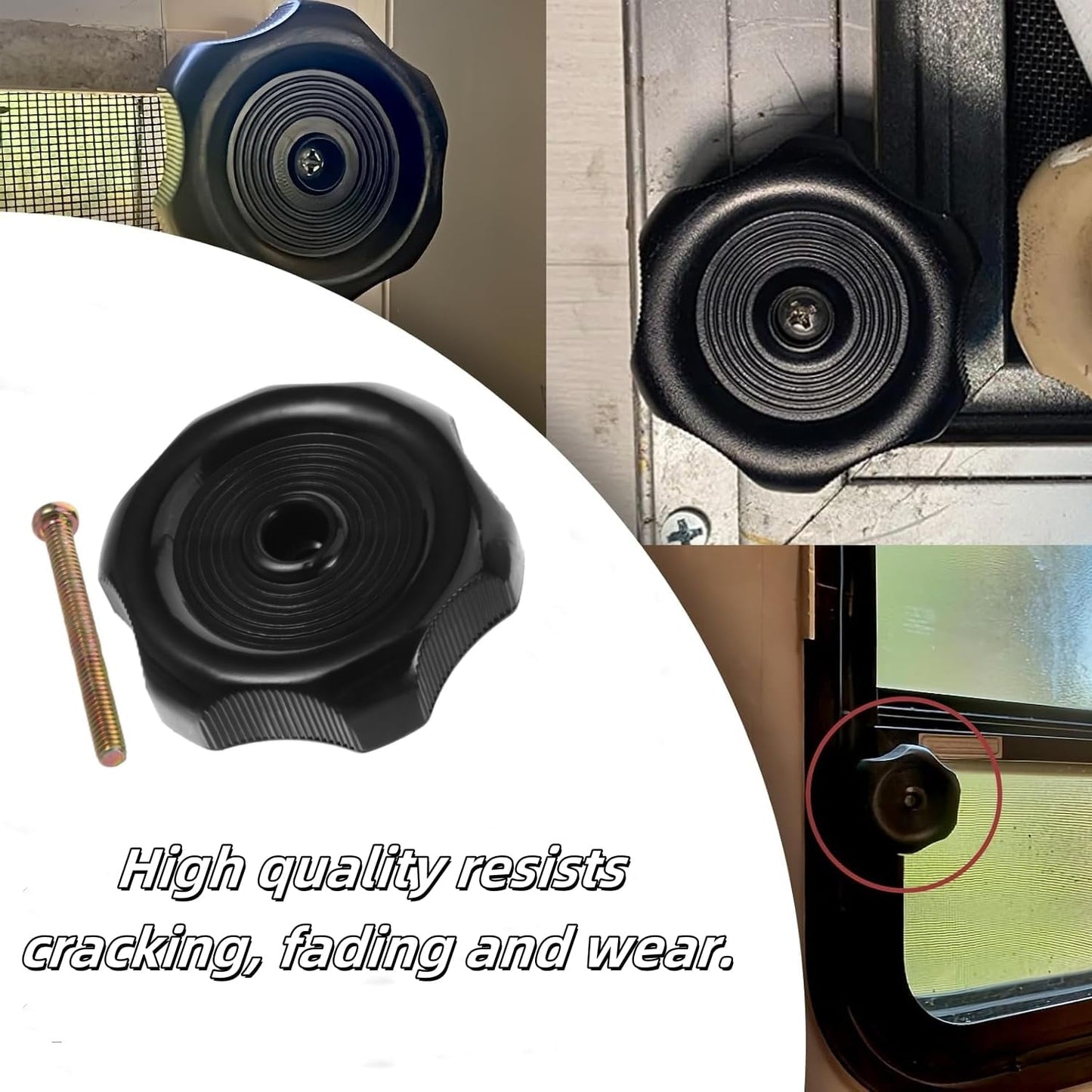 4 Pack RV Window Crank Replacement & Vent Knob, Camper Trailer Window Hardware Accessories (1" Shaft, 2-1/4" Diameter) with Screws & Screwdriver, Interior RV Parts. (4)