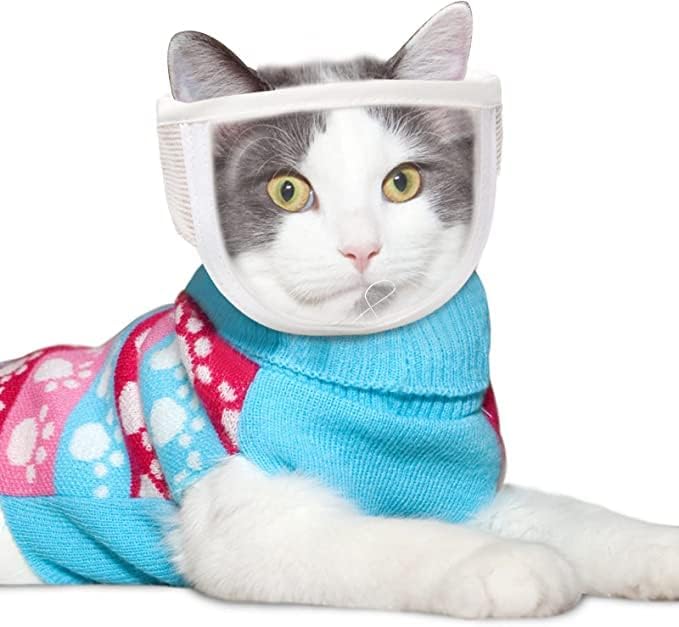 Cat Face Guard - Transparent Cat Grooming Muzzle with A Blowhole - Cotton Pet Mouth Cover Protective Cover Adjustable for Nail Trimming Bathing Grooming Cat Muzzle for Grooming (S)