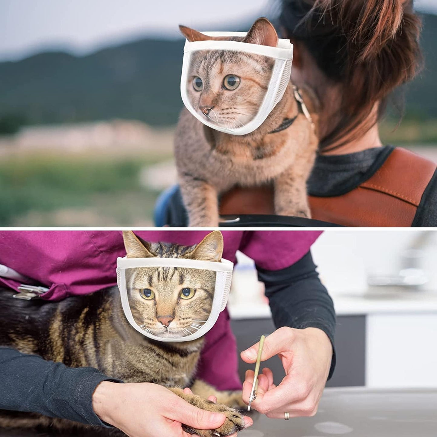 Cat Face Guard - Transparent Cat Grooming Muzzle with A Blowhole - Cotton Pet Mouth Cover Protective Cover Adjustable for Nail Trimming Bathing Grooming Cat Muzzle for Grooming (S)