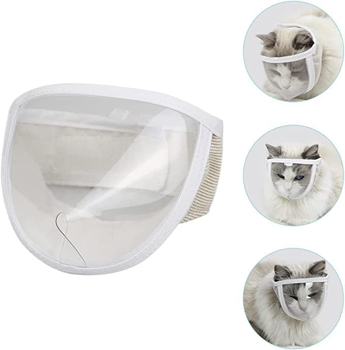 Cat Face Guard - Transparent Cat Grooming Muzzle with A Blowhole - Cotton Pet Mouth Cover Protective Cover Adjustable for Nail Trimming Bathing Grooming Cat Muzzle for Grooming (S)