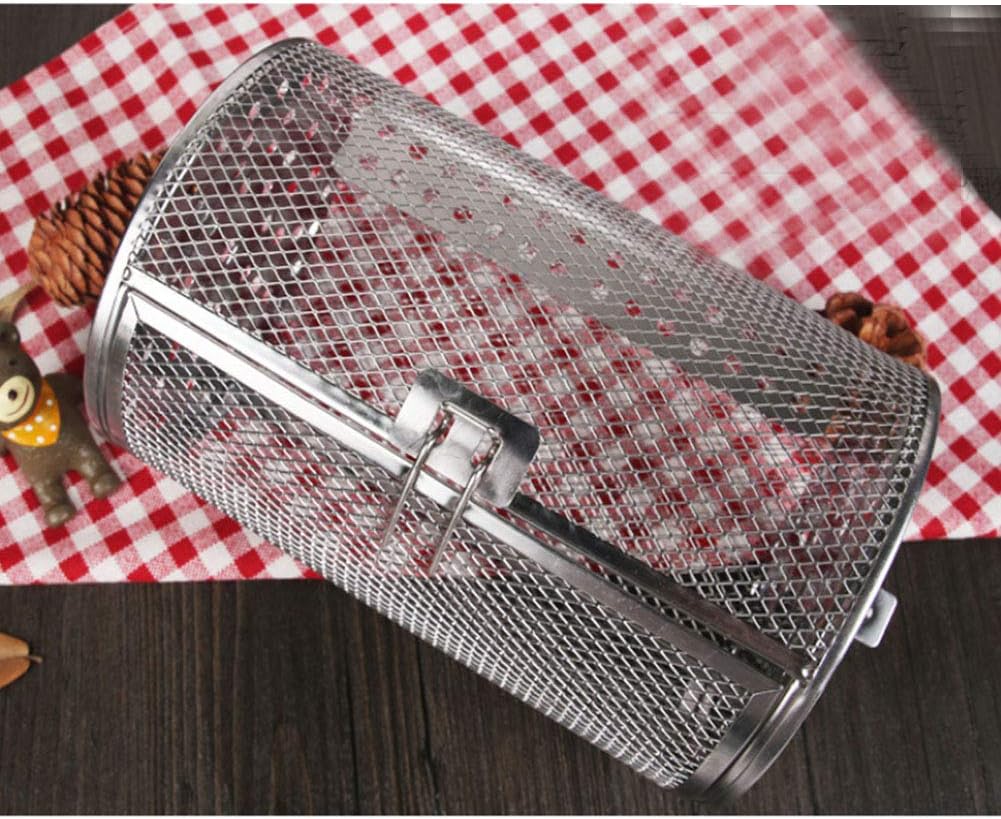 Rotisserie Basket for Oven & Grill - 360-Degree Rotating Stainless Steel with Door Opening Design, Perfect for Smoking Meat, Roasting Nuts, and BBQ Accessories