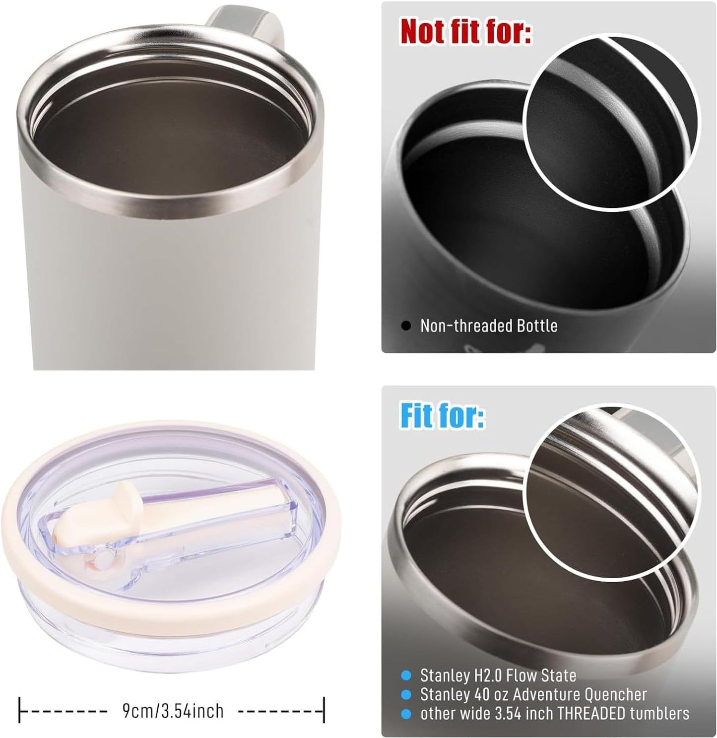 2 Pcs Replacement Lids with Straw, 40 OZ Tumbler Lid Replacement for Stanley Cup, Leak-Proof Flip Straw Lid, Spill-Proof Tumbler Cover for Stanley Cup (White)