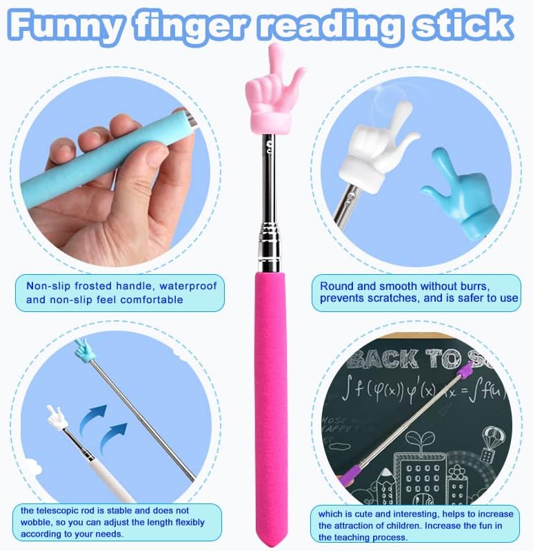 4 Pcs Telescopic Teachers Pointer, Extendable Whiteboard Finger Pointer Stick, Mini Retractable Classroom Pointer for Elementary School Kindergarten Teacher,Guides, Coach,Extends to 21.65"