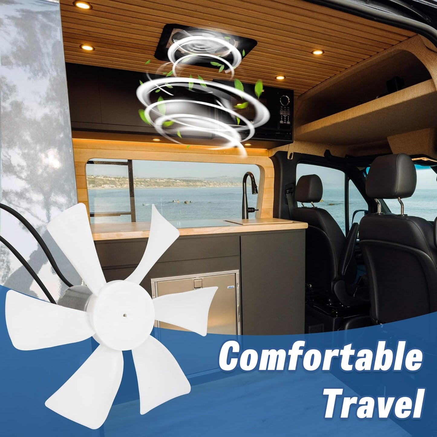 6 Inch RV Vent Fan Blade with 12V D-Shaft RV Vent Motor, White RV Bathroom Vent Fan Replacement, for RV, Camper, Range Hood, Compatible with Heng's, Elixir, Ventline, Jensen RV