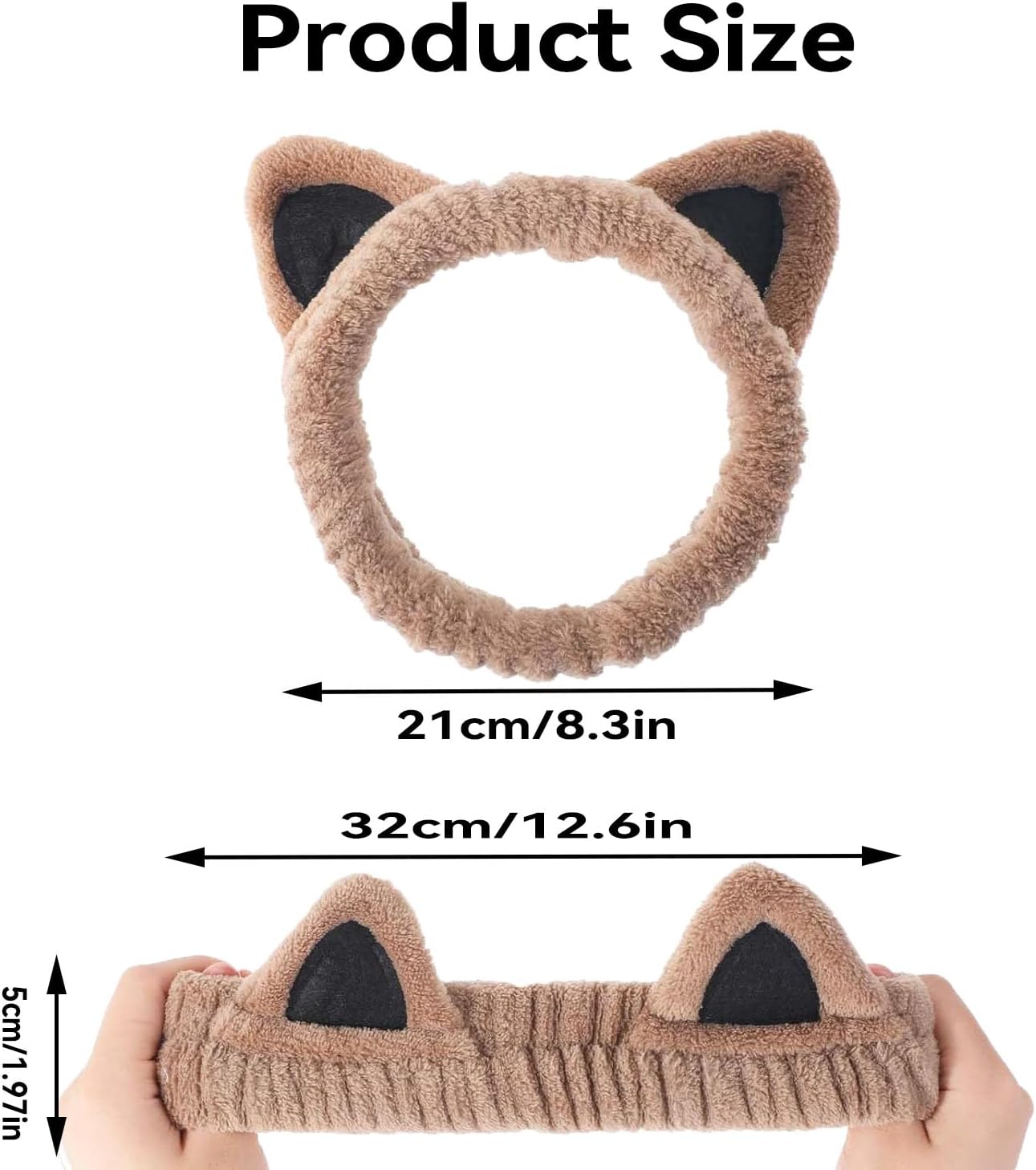 2Pcs Cat Ears Spa Headbands for Washing Face Makeup Skincare, Soft Coral Fleece Facial Wash Hair Accessories, Cute Animal Elastic Headband, Fuzzy Cartoon Hair Bands, Hairs Holder for Women