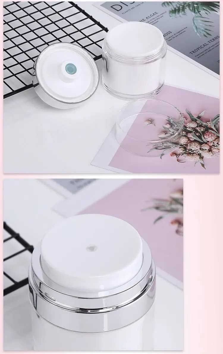 4Pack Empty Airless Pump Jar Portable Refillable Travel Size Cream Jar Vacuum Bottle Lotion Jar with Pump Lid for Skincare Cream, White, Vacuum with Lid Can Refill Cosmetics (100ml)