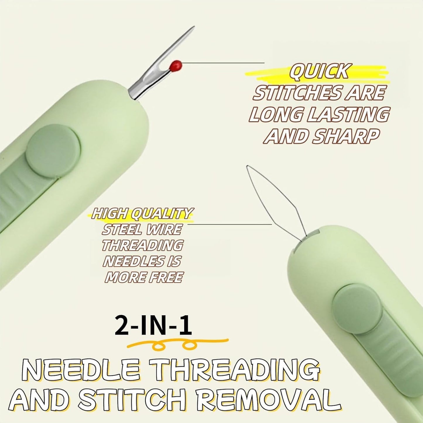 3 Pcs 3 in 1 Automatic Needle Threaders and Seam Ripper with Stainless Steel Blade for Hand Sewing, Knitting, Embroidery, Multifunctional Sewing Tool for Crafts Quilting Supplies (Green&Gray& Cream)