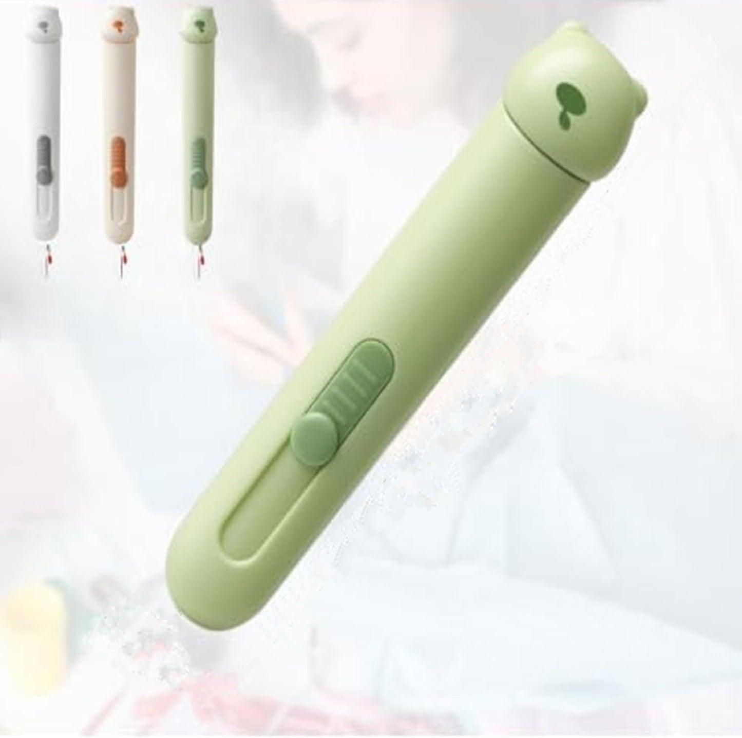 3 Pcs 3 in 1 Automatic Needle Threaders and Seam Ripper with Stainless Steel Blade for Hand Sewing, Knitting, Embroidery, Multifunctional Sewing Tool for Crafts Quilting Supplies (Green&Gray& Cream)