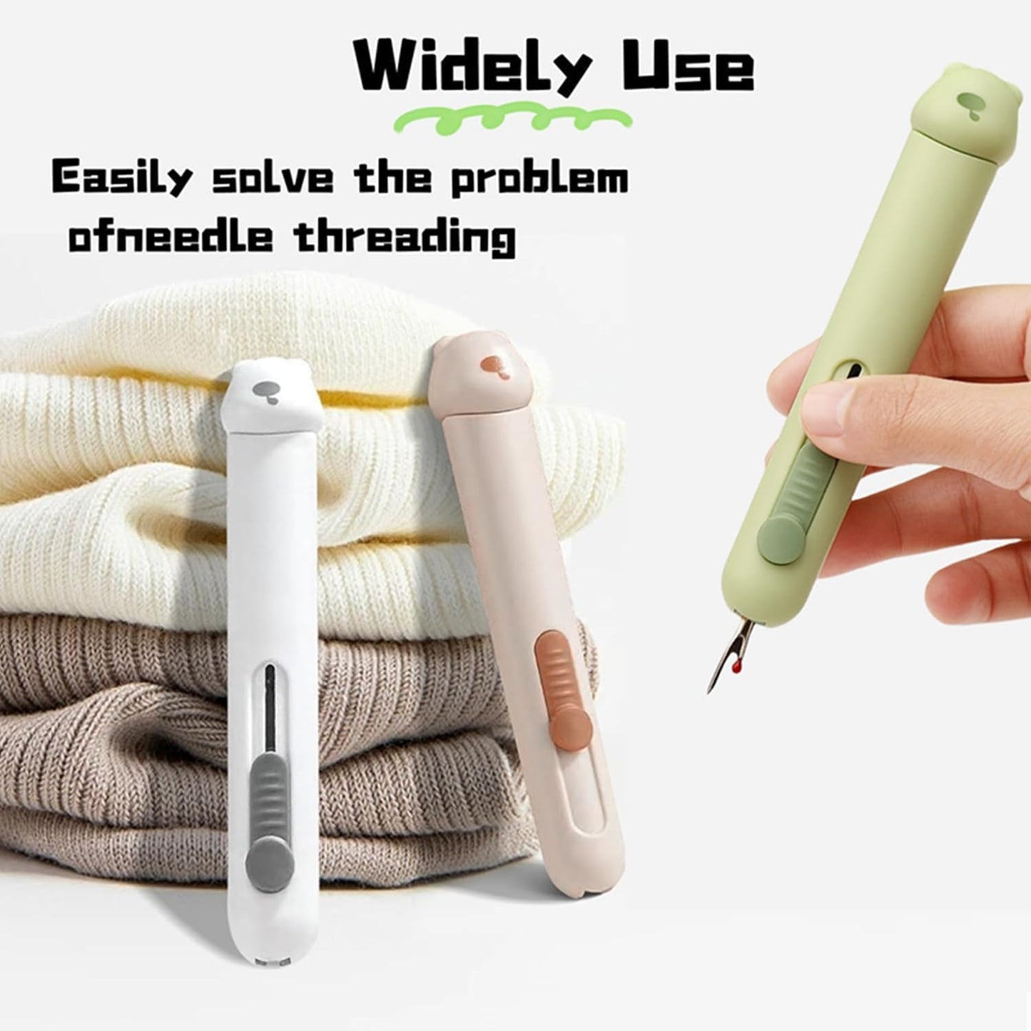 3 Pcs 3 in 1 Automatic Needle Threaders and Seam Ripper with Stainless Steel Blade for Hand Sewing, Knitting, Embroidery, Multifunctional Sewing Tool for Crafts Quilting Supplies (Green&Gray& Cream)